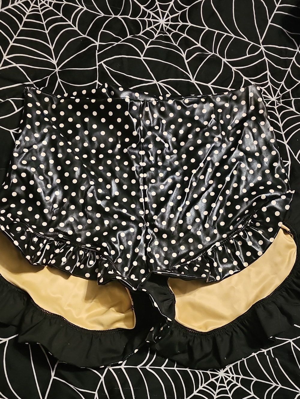 L Black Milk Polka Party PVC shorts, BNWT